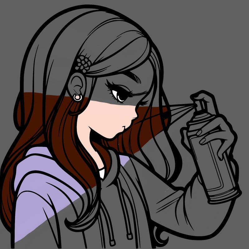 a realistic girl spray painting