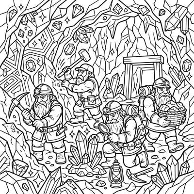 Embark on an exciting underground journey with these robust dwarf prospectors, brought to life in a dynamic Pop Art style. Discover hidden gems and transform this scene into a vibrant masterpiece ready for your artistic touch.