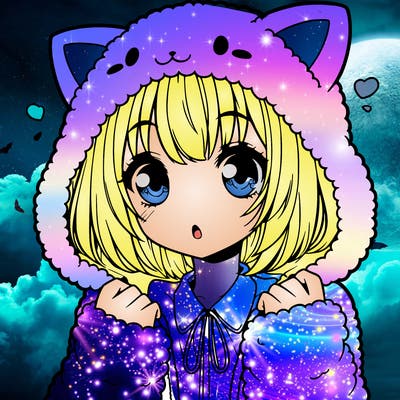 anime girl wearing cute fluffy cat pajamas with bangs covering them one eye