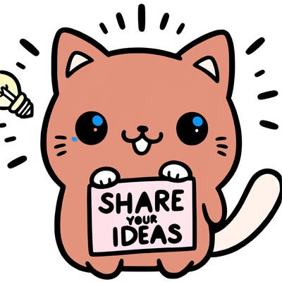 a cute cat saying share your ideas