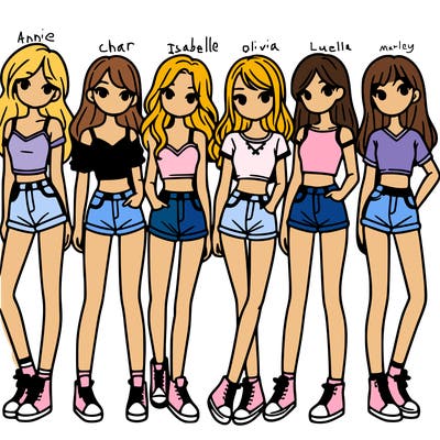 a group of girls wearing crop tops and shorts