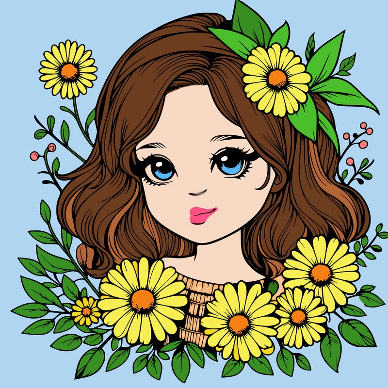 realistic girl with flowers