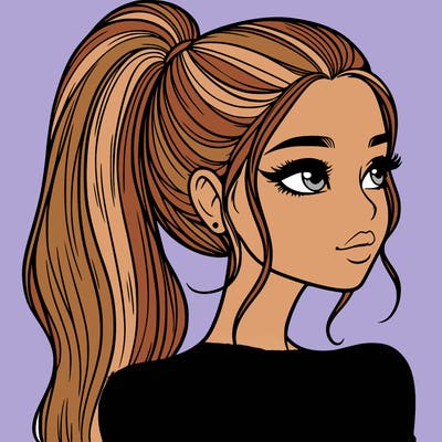 a beautiful and realistic girl with a high pony tail