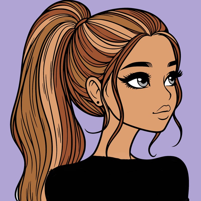 a beautiful and realistic girl with a high pony tail