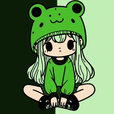 a girl wearing a frog hat and some frog socks