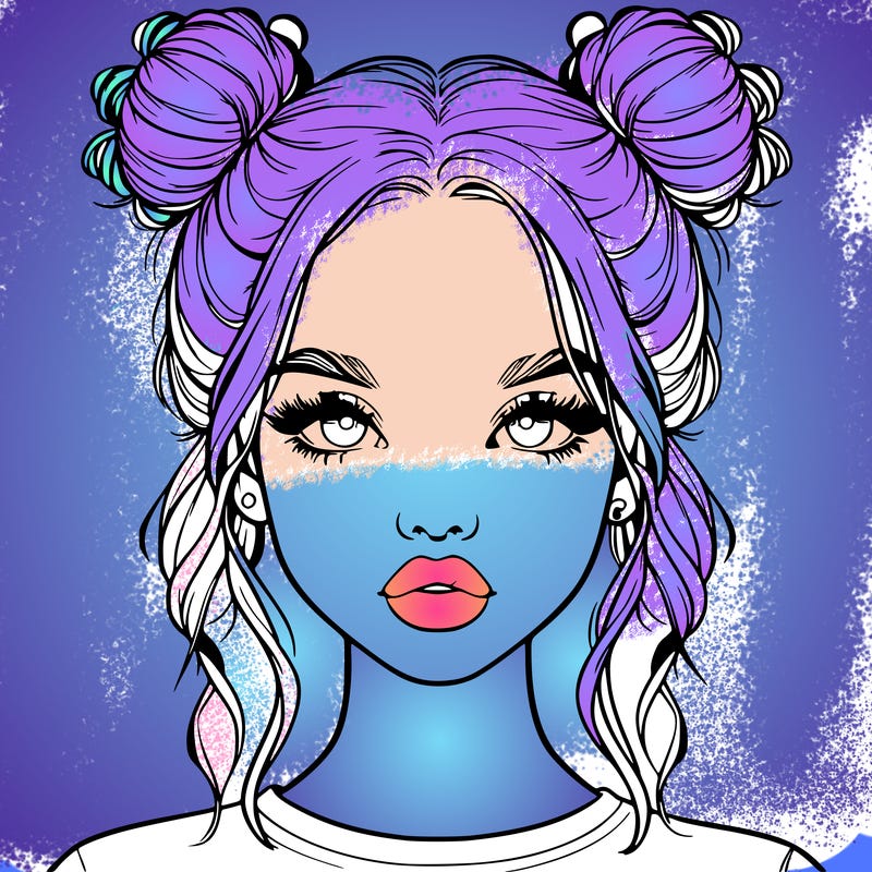 realistic girl with two buns in hair and lips