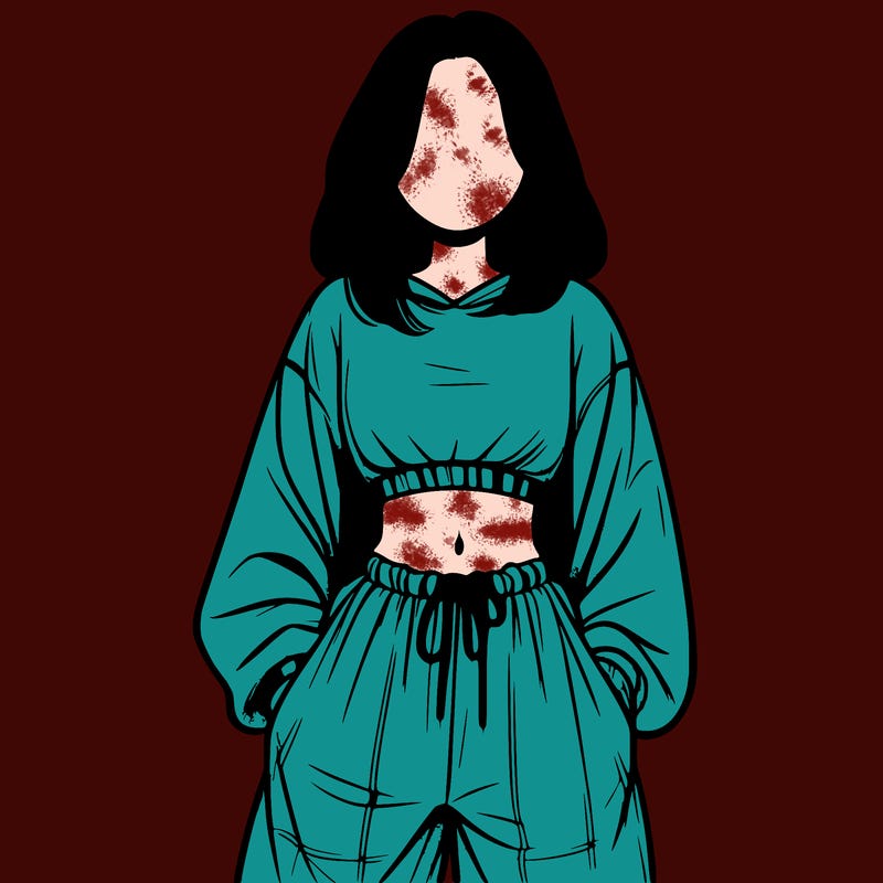 realistic girl faceless with baggy pants and a crop top