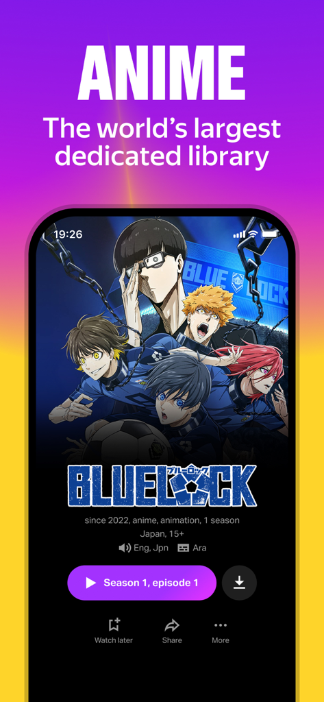 Yango Play: Movies and series - Interfaz de la aplicación Yango Play mostrando la serie de anime Blue Lock de su enorme biblioteca dedicada.