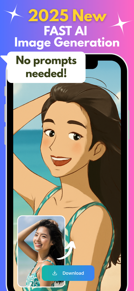 Anime AI: AI Image Generator - A woman's selfie transformed into a Ghibli-style anime character using the Anime AI app.