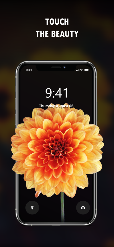 Live Wallpaper 4K Themes - Écran d'iPhone présentant un fond d'écran animé 4K détaillé d'une fleur orange