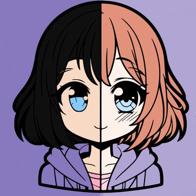 animated girl half anime