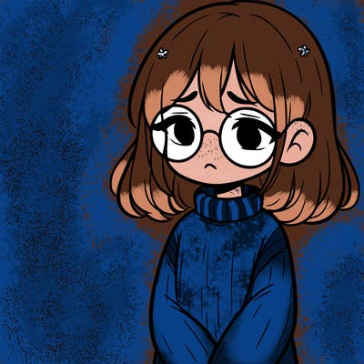 sad girl with glasses in a sweater