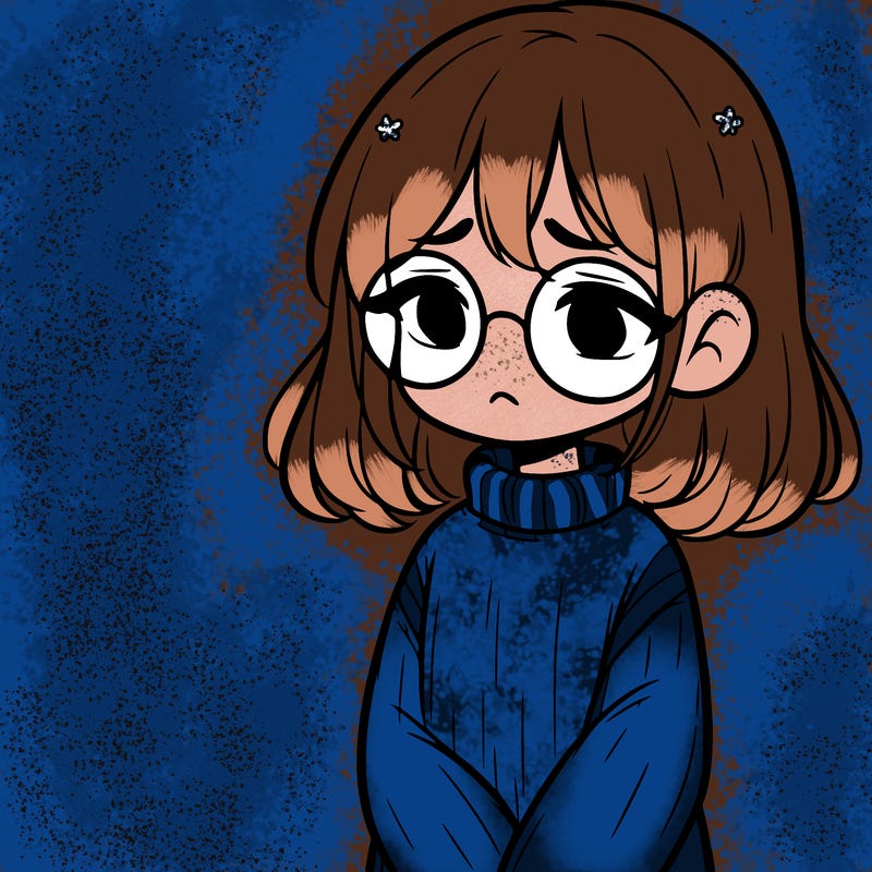 sad girl with glasses in a sweater