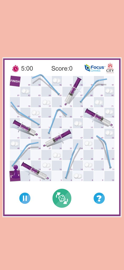 Medical board game screen from the Drug Round educational app