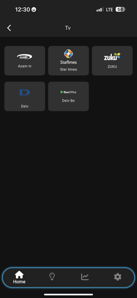 Interfaccia dell'app mobile PBZ Banking che mostra opzioni per pagare bollette per fornitori di servizi TV tra cui Azam tv StarTimes ZUKU e DStv.