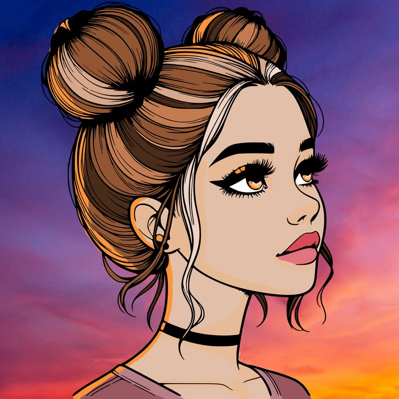 realistic girl with buns on the top of her head
