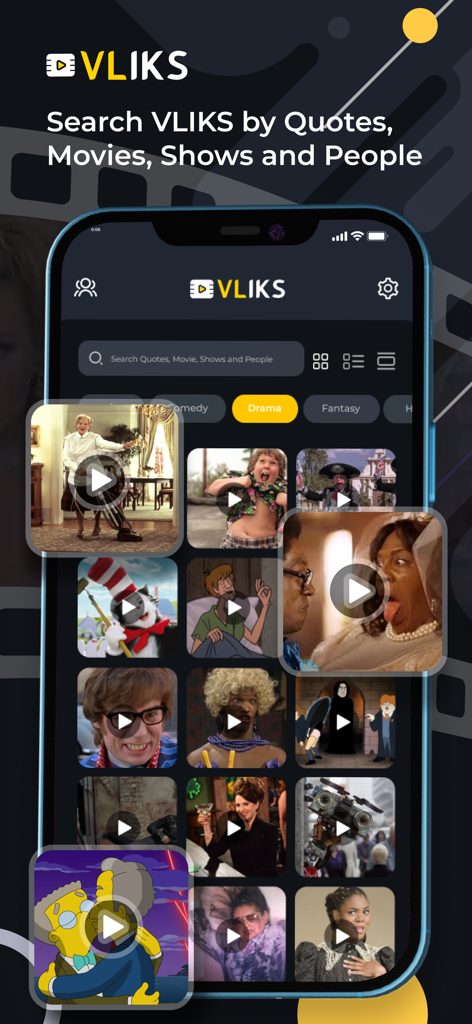 VLIKS - VLIKS app interface showing short video clips from movies and TV shows