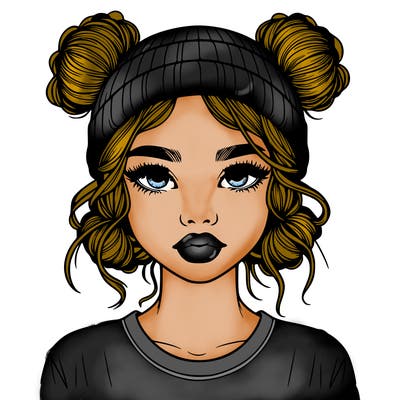 realistic girl with buns in her hair with a beanie on