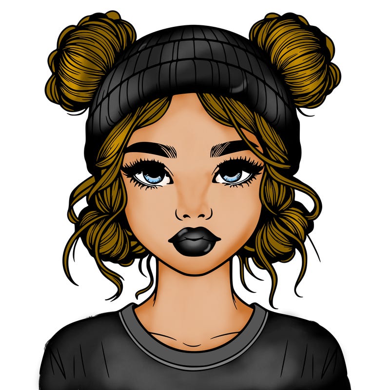 realistic girl with buns in her hair with a beanie on