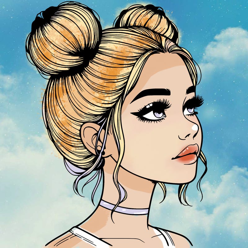 realistic girl with buns on the top of her head