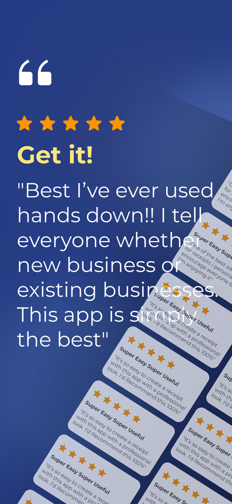 A collection of five-star user ratings and testimonials for the Invoice Maker PRO app.