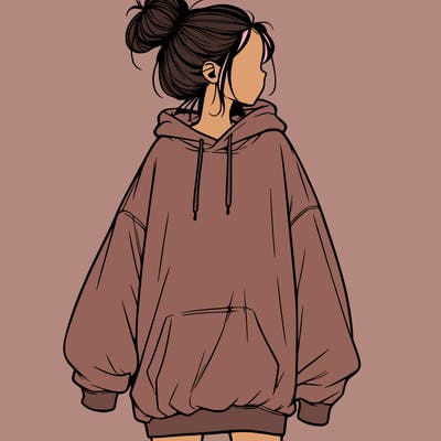 realistic girl with a oversized sweatshirt on and a bun