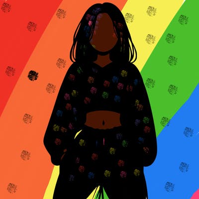 realistic girl faceless with baggy pants and a crop top