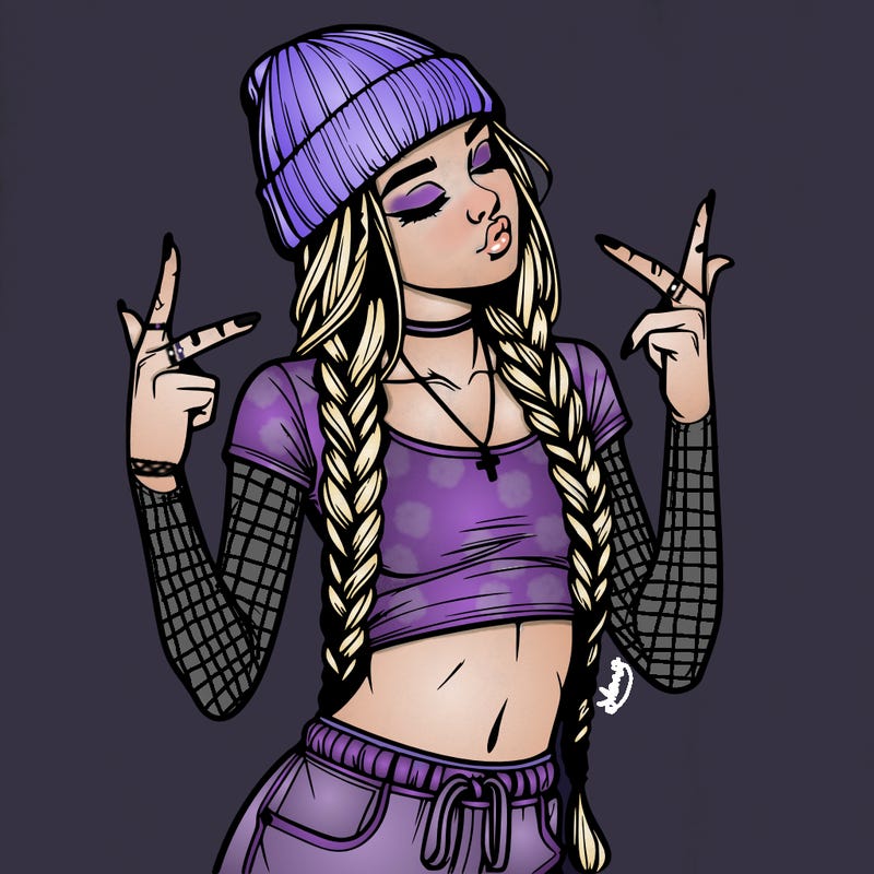 realistic teenage girl with braids and a beanie and crop top doing 🫶🏼