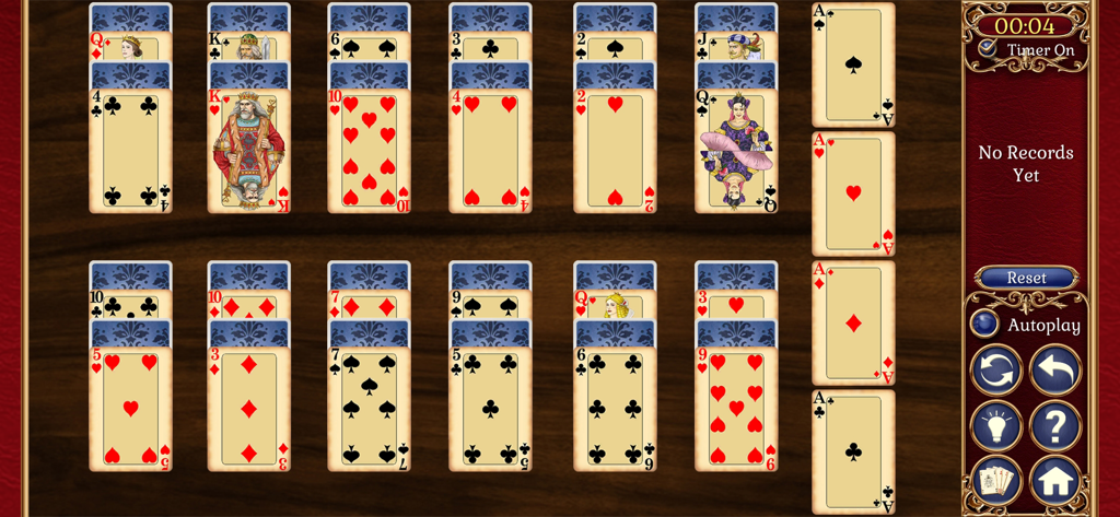 Jewel Match Solitaire - Diseño clásico de jugabilidad de solitario con temática medieval y fondo de madera