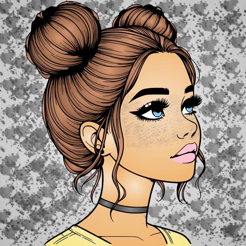 realistic girl with buns on the top of her head