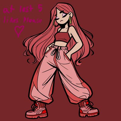 girl in baggy pants crop top and long hair