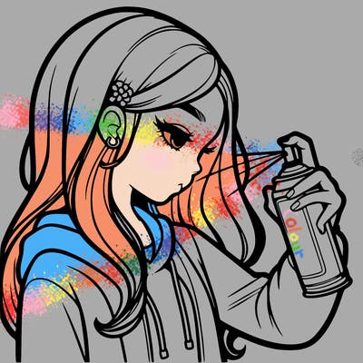 a realistic girl spray painting