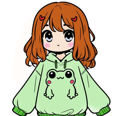 girl wearing frogging sweatshirt