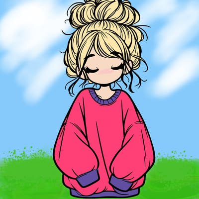 girl with baggy sweatshirt and messy bun