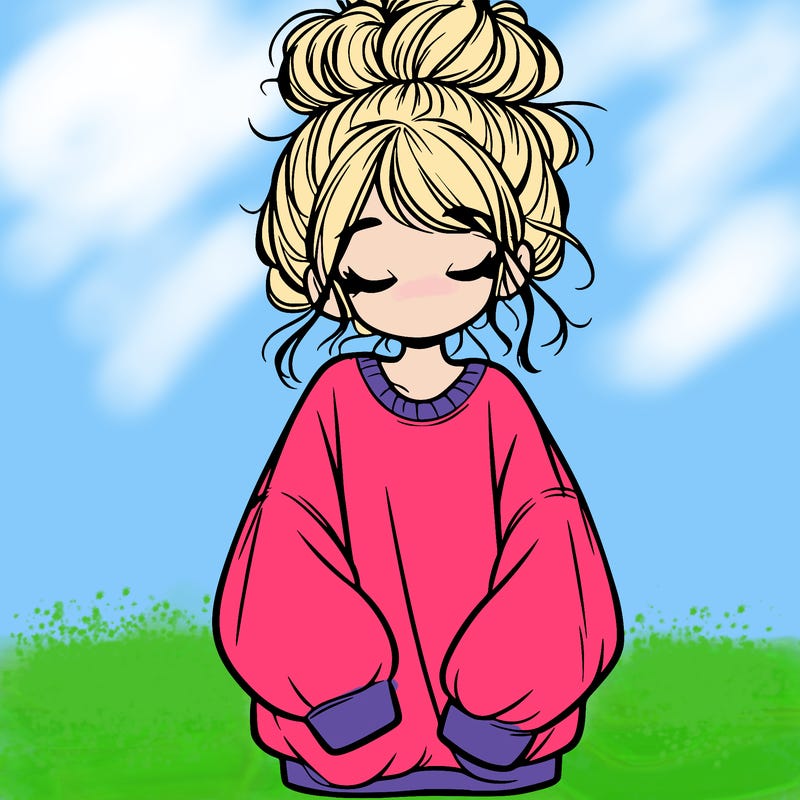 girl with baggy sweatshirt and messy bun