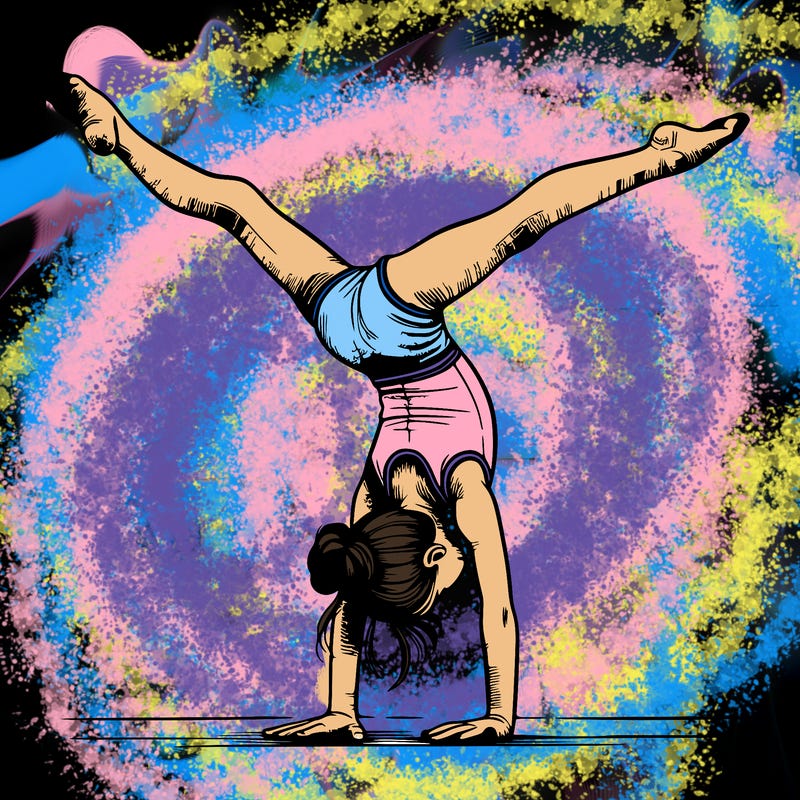 realistic gymnastic hand stand girl in four splits