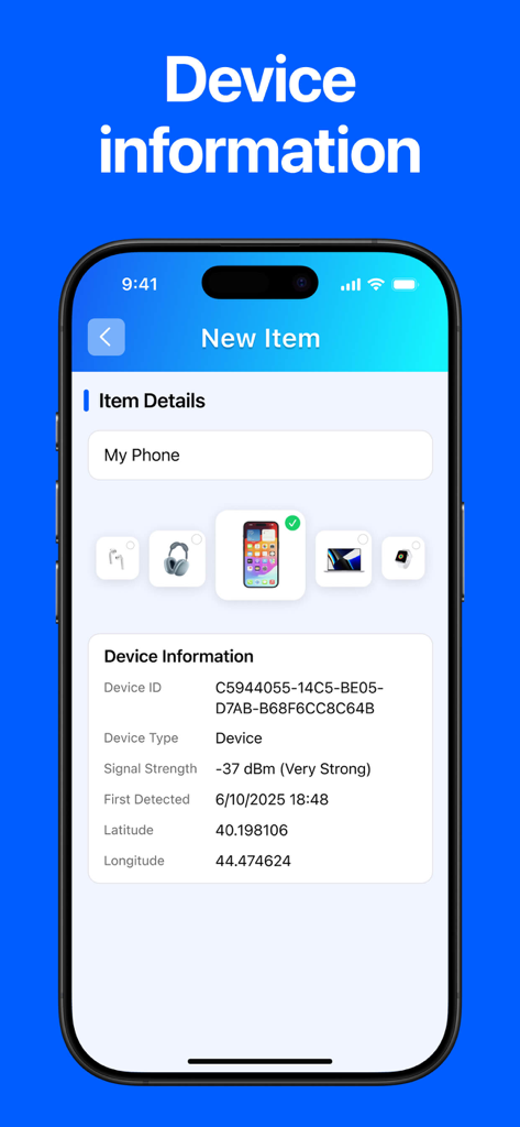 Smartphone displaying detailed Bluetooth device information and signal strength