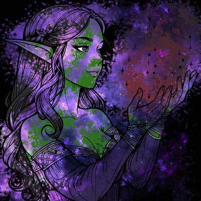 realistic elf girl doing magic