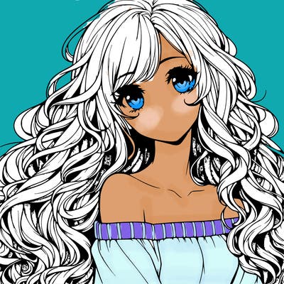 realistic, anime girl with really long curly hair
