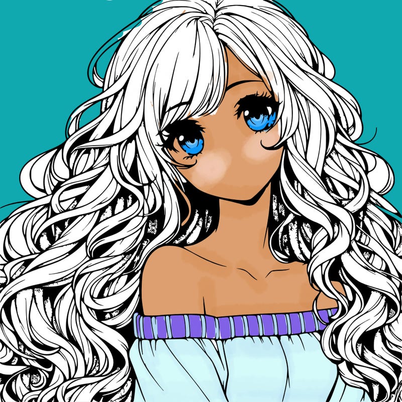 realistic, anime girl with really long curly hair