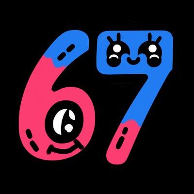 the numbers 67
