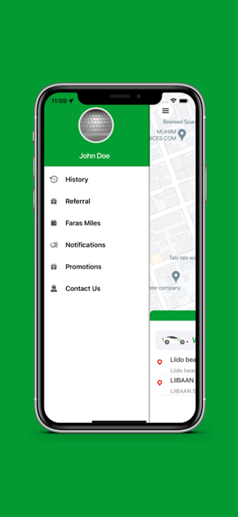 Faras - Seitenmenü der Faras App mit Benutzerprofil und Kontooptionen