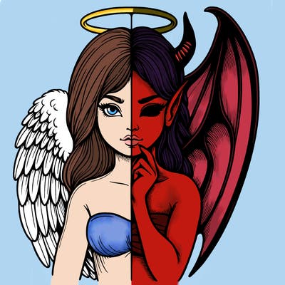 realistic angel half demon