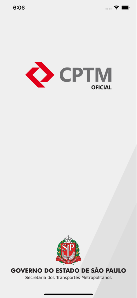 CPTM Oficial - Tela de apresentação do aplicativo móvel CPTM Oficial exibindo os logotipos oficiais do sistema de trens de São Paulo e do governo do estado.