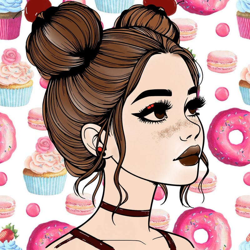 realistic girl with buns on the top of her head