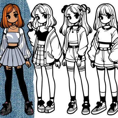 one girl with crop-top shirt and a jacket with a skirt, long socks and another girl with a shirt and pants with a jacket