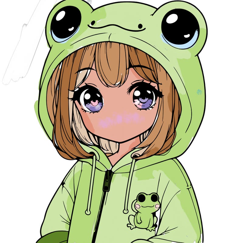 cute realistic girl in a froggy hoodie