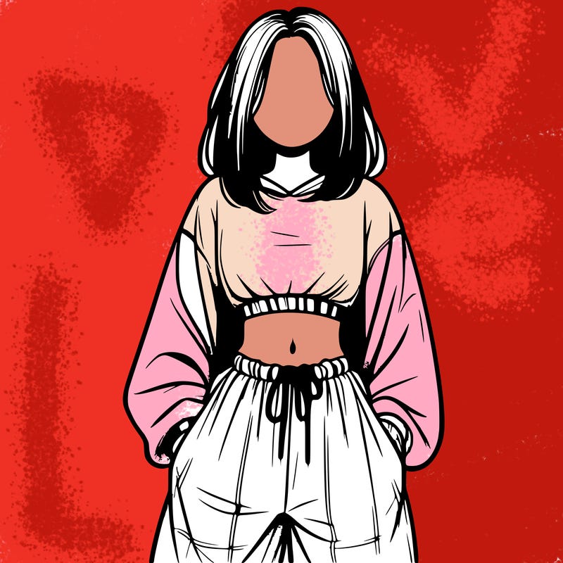 realistic girl faceless with baggy pants and a crop top