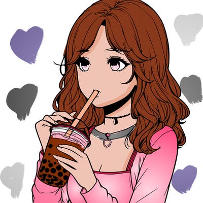 realistic girl drinking boba tea