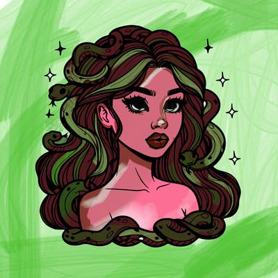 realistic girl with snakes as hair